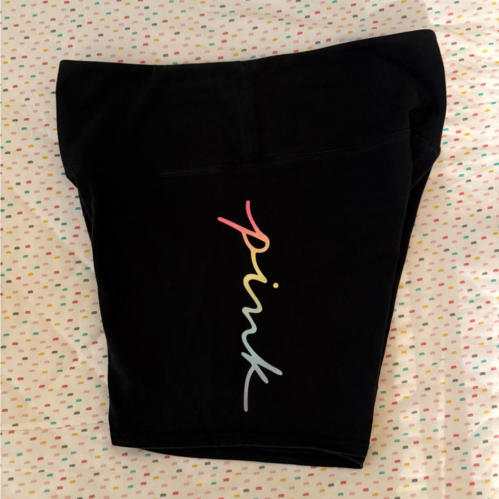 PINK Victoria's Secret Black Bike Shorts with Rainbow Logo